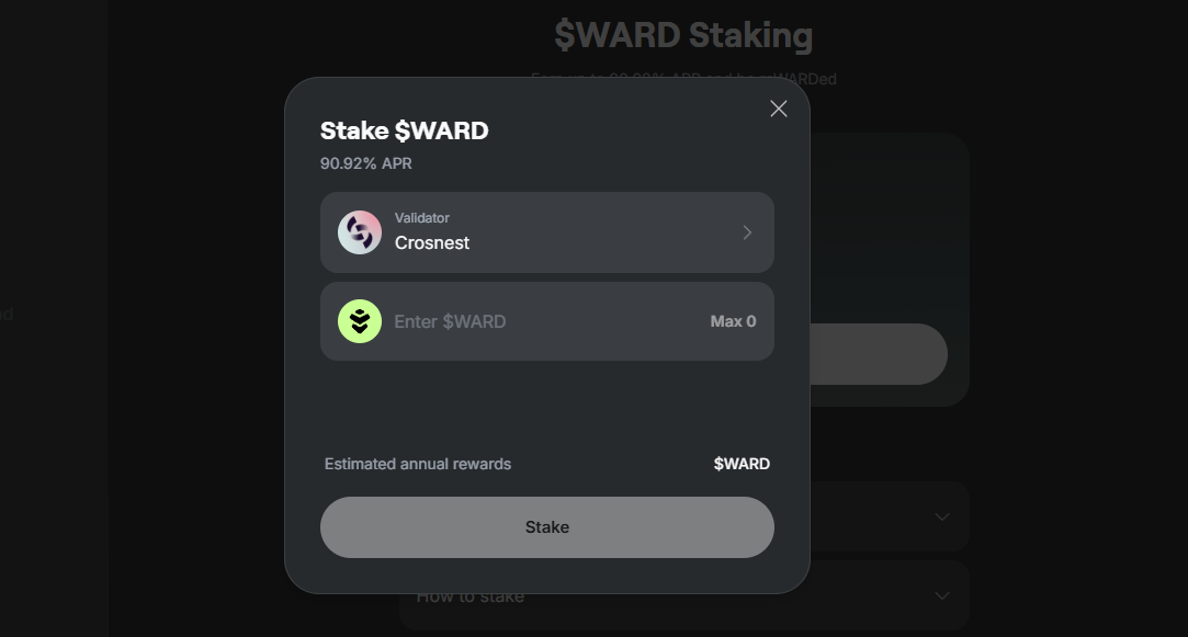 Enter staking details in Warden