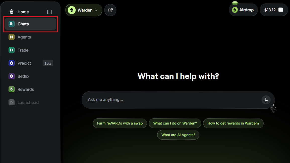 Ask the Warden Agent to swap an asset